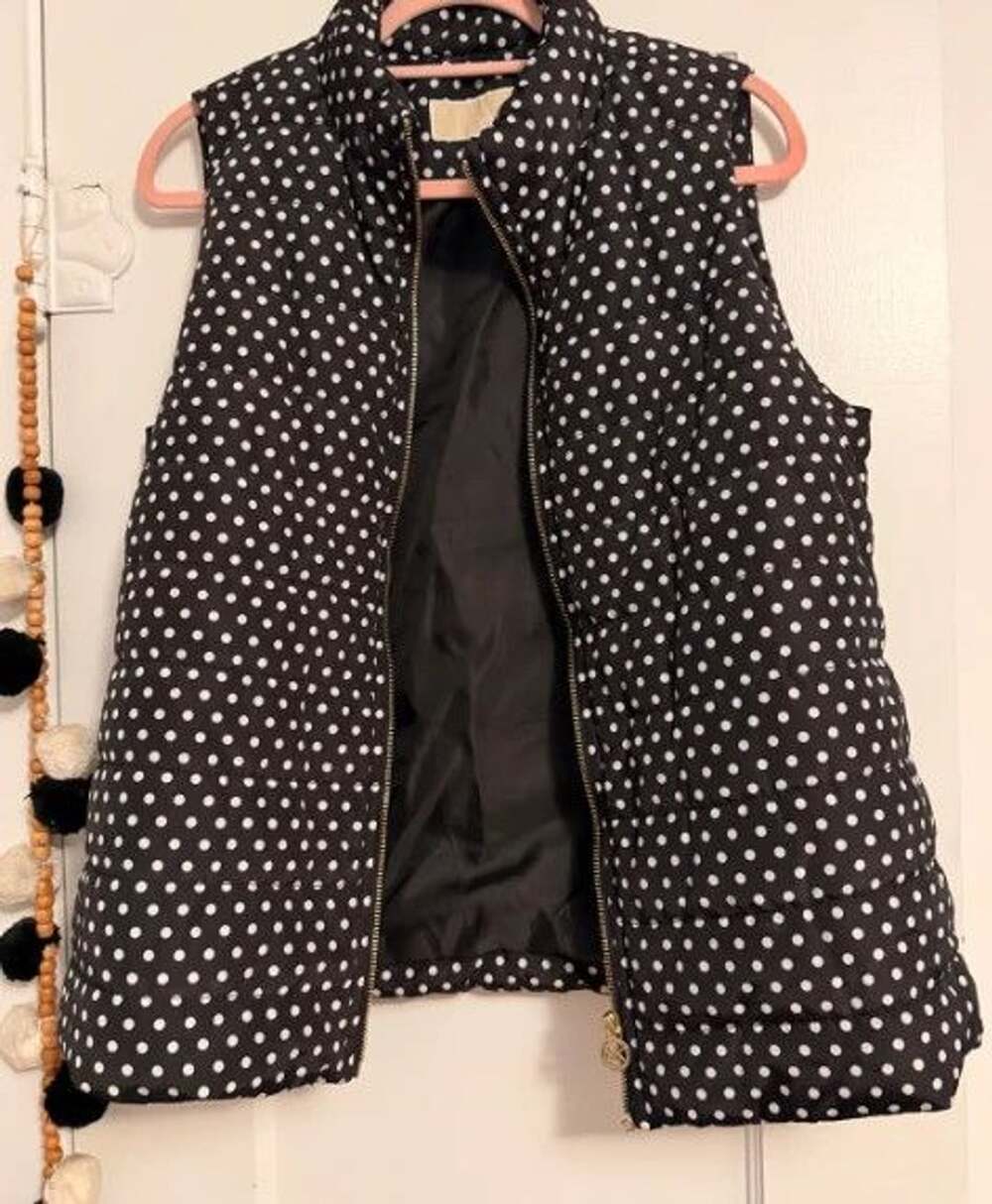 Michael Kors Black White Polka Dot Puffer Vest Women’s Medium